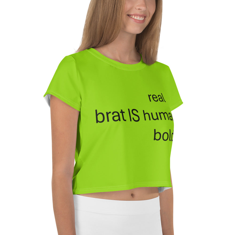 Streetwear Brat Green Crop Top. Party Crop Tee. Activewear or Runners' Top. Brat IS Real by WickedYo.